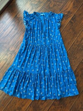 Draper James Cobalt Blue Floral Ruffle Tiered Dress